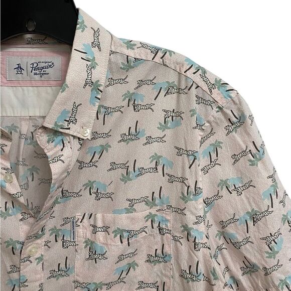 Original Penguin Animal Jungle Button Up Shirt Men's Size L Pink Preppy Summer - Picture 8 of 16
